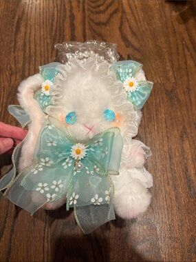 White Plush Bunny bag with pearl strap
